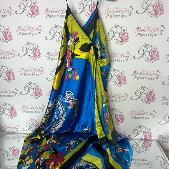 Vibrant Multicolor Maxi Dress strappy flowy one size fits all shiny shimmer - Picture 2 of 7